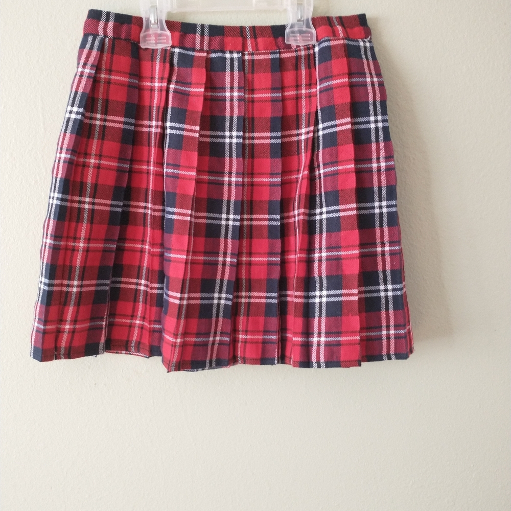 Red Plaid Pleated skirt.